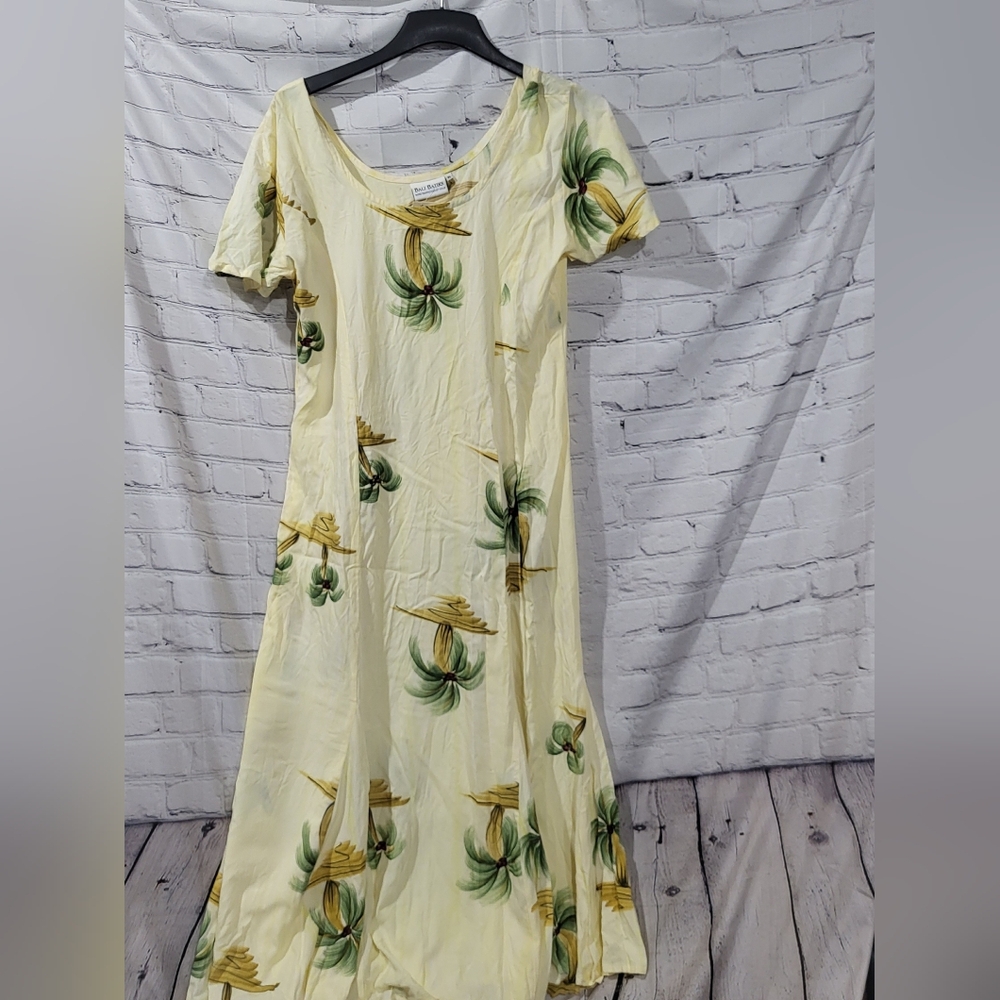 Bali Batiks Floral Print Cream Dress Hand Painted